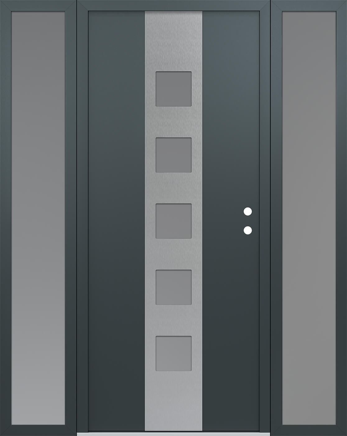 Modern Steel Front Door DIAMOND A13 68" X 80" ANTHRACITE/ANTHRACITE FROSTED GLASS PANEL STAINLESS STEEL LHI WITH 2 SIDELITES FROSTED GLASS