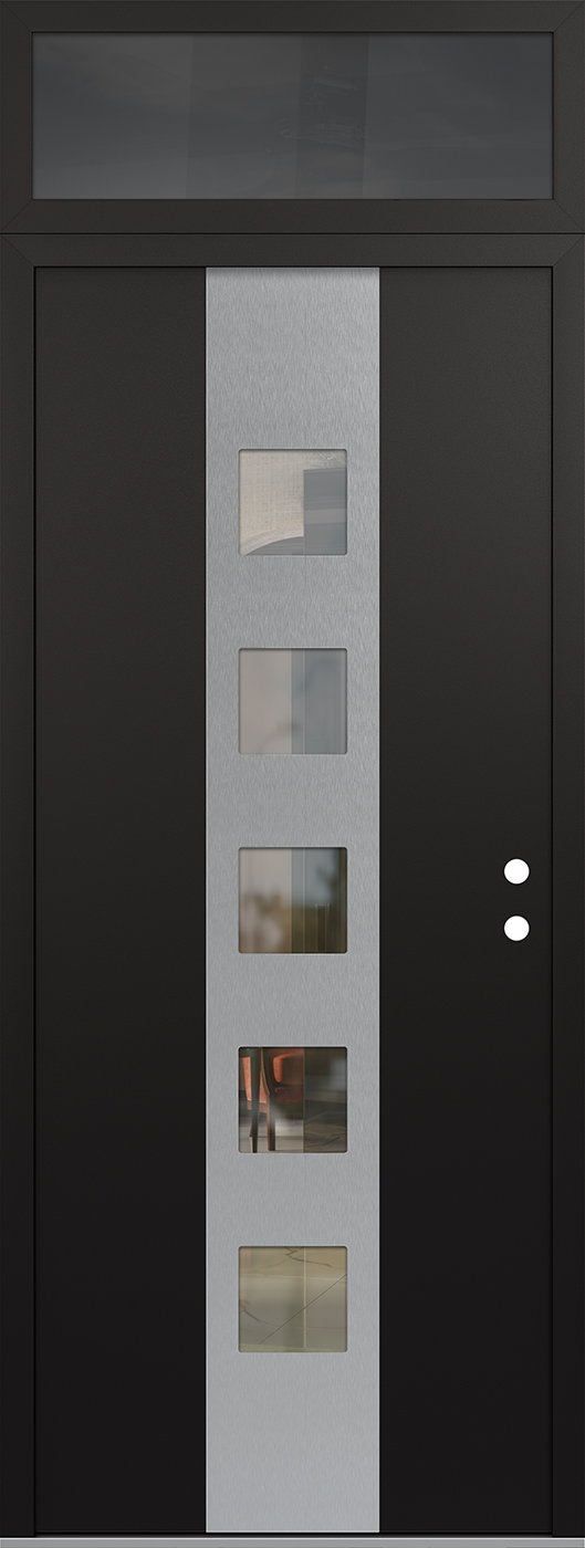 Modern Steel Front Door DIAMOND A13 36" X 96" BLACK/BLACK CLEAR GLASS PANEL STAINLESS STEEL LHI WITH TRANSOM CLEAR GLASS