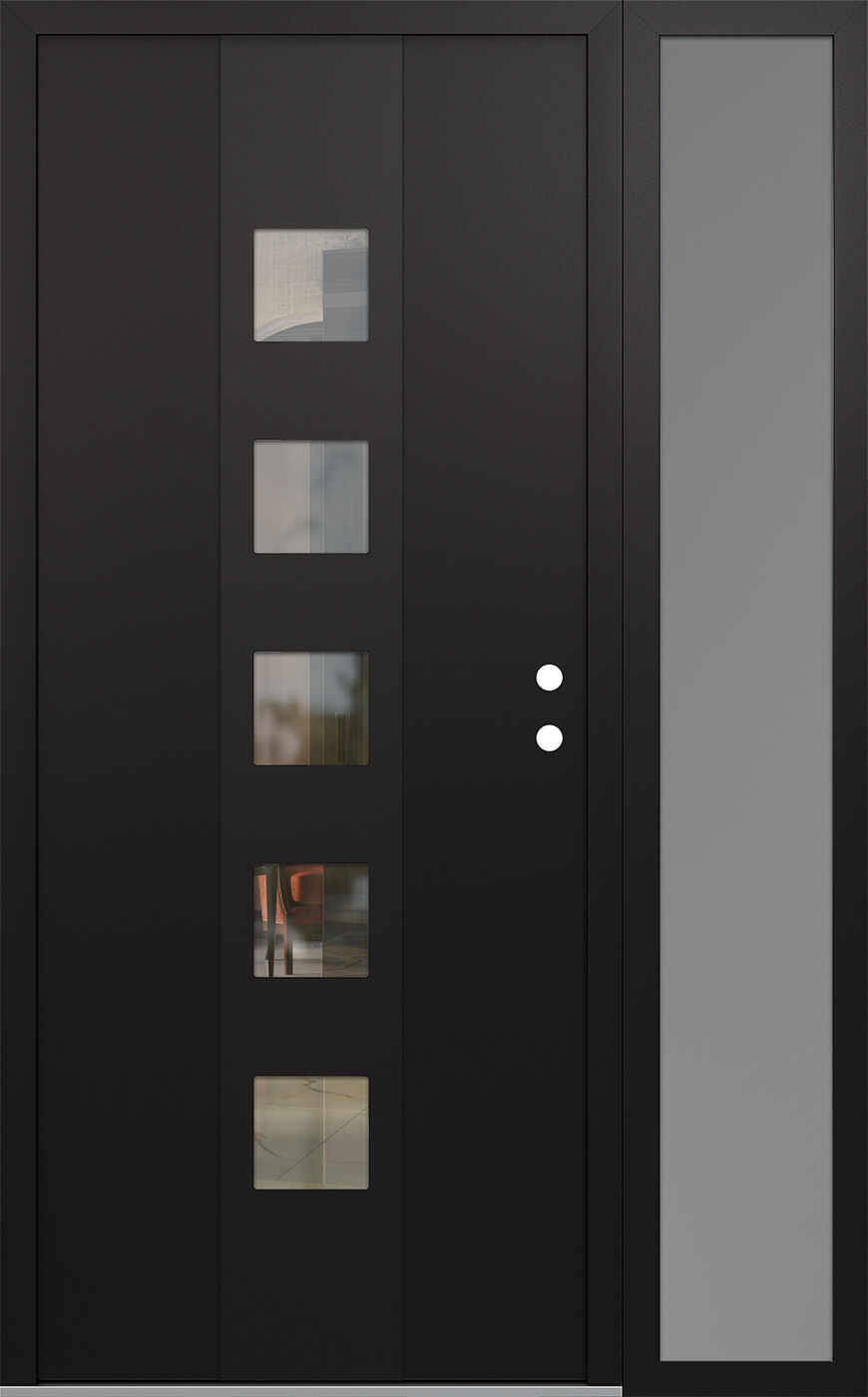 Modern Steel Front Door DIAMOND A13 50" X 80" BLACK/BLACK CLEAR GLASS PANEL BLACK LHI WITH SIDELITE FROSTED GLASS