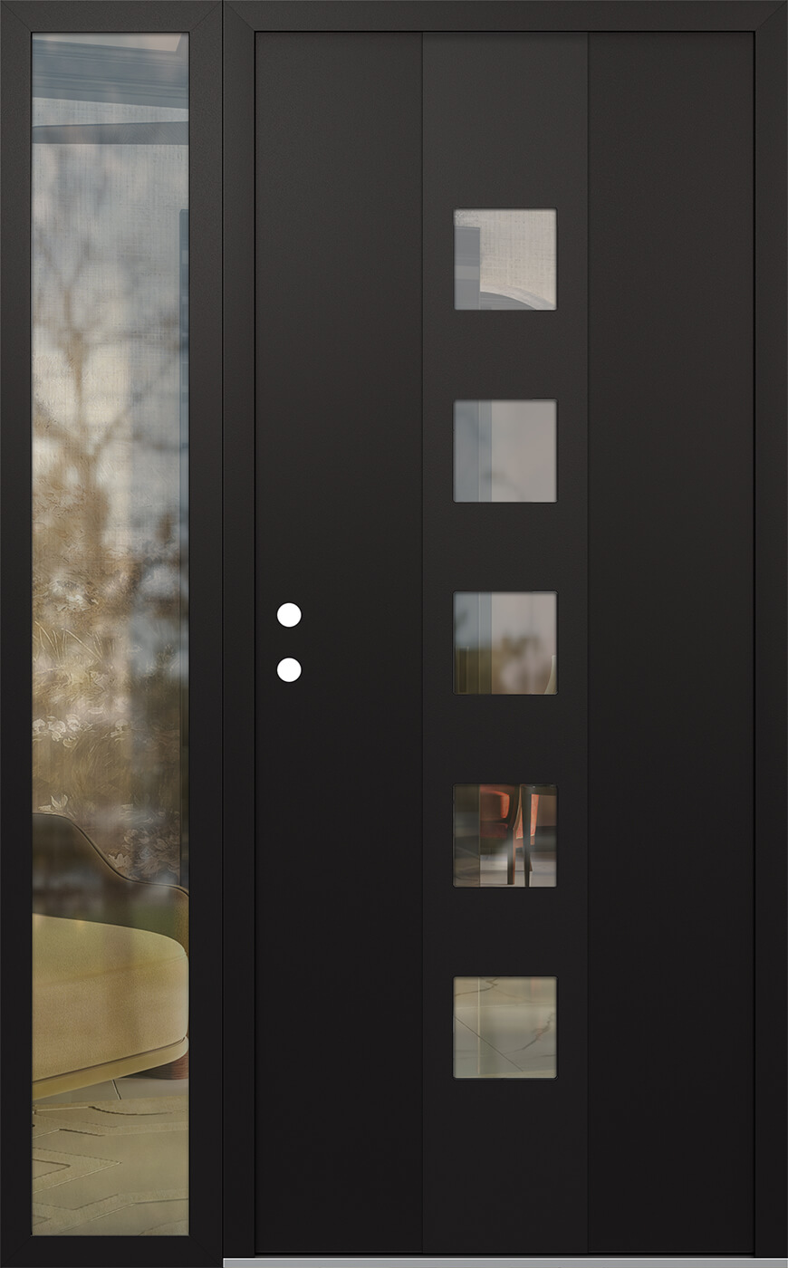 Modern Steel Front Door DIAMOND A13 52" X 80" BLACK/BLACK CLEAR GLASS PANEL BLACK RHI WITH SIDELITE CLEAR GLASS