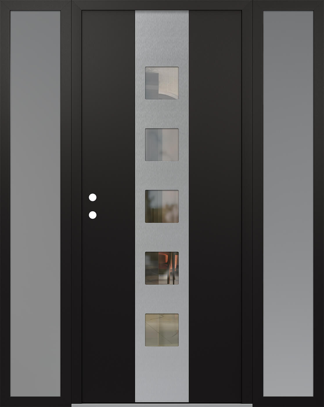 Modern Steel Front Door DIAMOND A13 68" X 80" BLACK/BLACK CLEAR GLASS PANEL STAINLESS STEEL RHI WITH 2 SIDELITES CLEAR GLASS