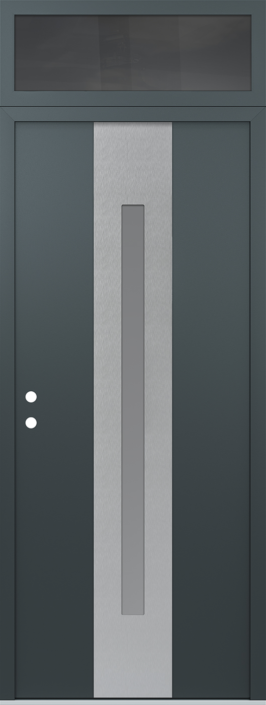 Modern Steel Front Door DIAMOND A2 36" X 96" ANTHRACITE/ANTHRACITE FROSTED GLASS PANEL STAINLESS STEEL RHI WITH TRANSOM MIRRORED GLASS