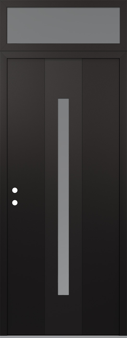Modern Steel Front Door DIAMOND A2 36" X 96" BLACK/WHITE FROSTED GLASS PANEL BLACK RHI WITH TRANSOM FROSTED GLASS