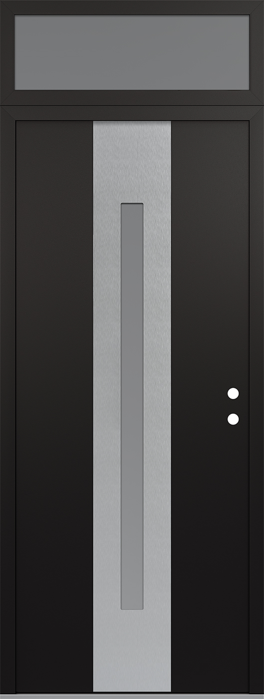 Modern Steel Front Door DIAMOND A2 36" X 96" BLACK/WHITE FROSTED GLASS PANEL STAINLESS STEEL LHI WITH TRANSOM FROSTED GLASS
