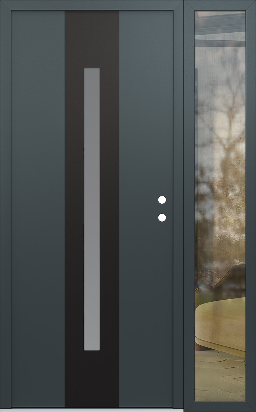Modern Steel Front Door DIAMOND A2 48" X 80" ANTHRACITE/ANTHRACITE FROSTED GLASS PANEL BLACK LHI WITH SIDELITE CLEAR GLASS
