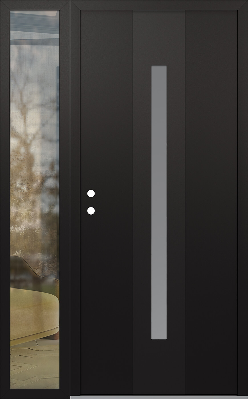 Modern Steel Front Door DIAMOND A2 48" X 80" BLACK/WHITE FROSTED GLASS PANEL BLACK RHI WITH SIDELITE CLEAR GLASS