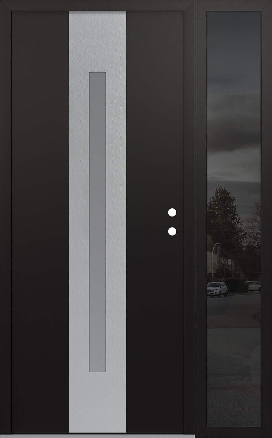 Modern Steel Front Door DIAMOND A2 48" X 80" BLACK/WHITE FROSTED GLASS PANEL STAINLESS STEEL LHI WITH SIDELITE MIRRORED GLASS