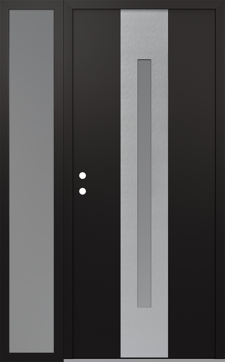 Modern Steel Front Door DIAMOND A2 48" X 80" BLACK/WHITE FROSTED GLASS PANEL STAINLESS STEEL RHI WITH SIDELITE FROSTED GLASS