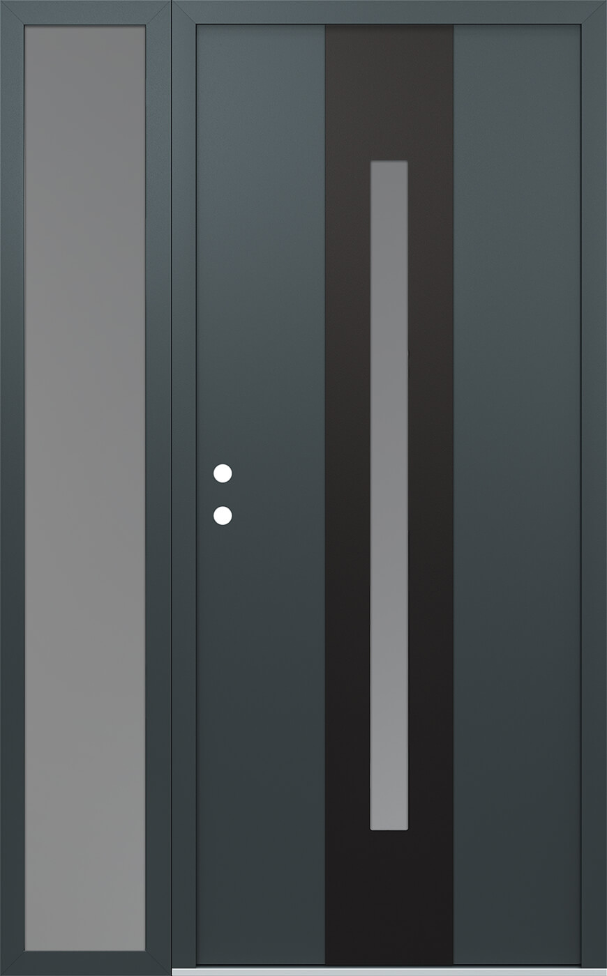 Modern Steel Front Door DIAMOND A2 50" X 80" ANTHRACITE/ANTHRACITE FROSTED GLASS PANEL BLACK RHI WITH SIDELITE FROSTED GLASS