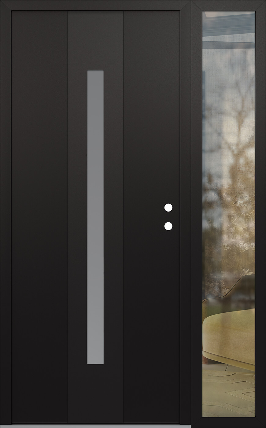 Modern Steel Front Door DIAMOND A2 52" X 80" BLACK/WHITE FROSTED GLASS PANEL BLACK LHI WITH SIDELITE CLEAR GLASS