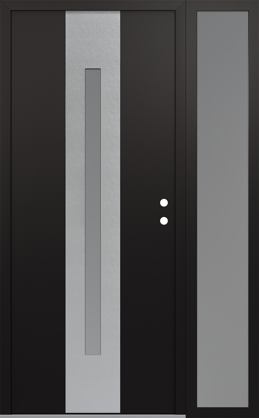 Modern Steel Front Door DIAMOND A2 52" X 80" BLACK/WHITE FROSTED GLASS PANEL STAINLESS STEEL LHI WITH SIDELITE FROSTED GLASS
