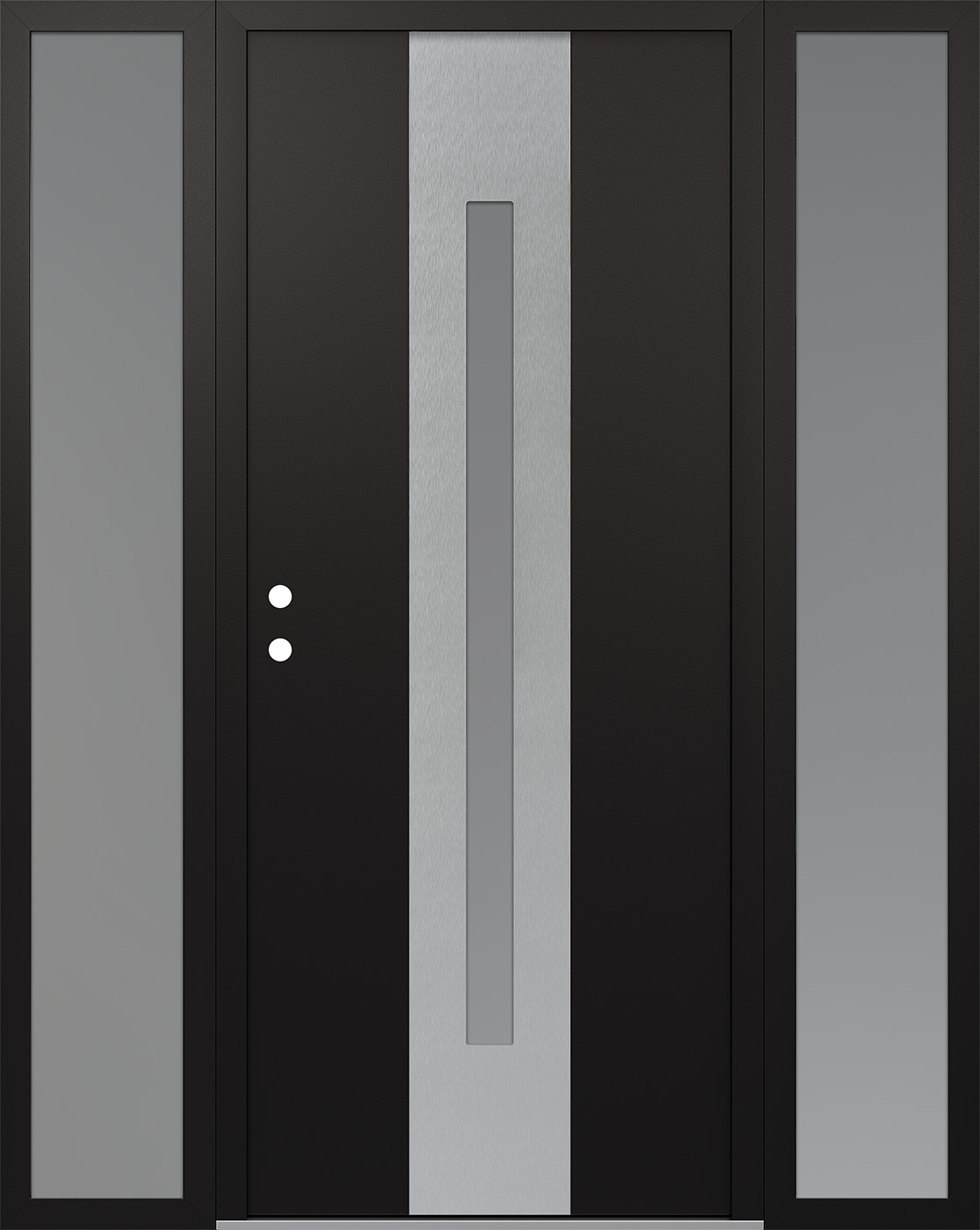 Modern Steel Front Door DIAMOND A2 60" X 80" BLACK/WHITE FROSTED GLASS PANEL STAINLESS STEEL RHI WITH 2 SIDELITES FROSTED GLASS