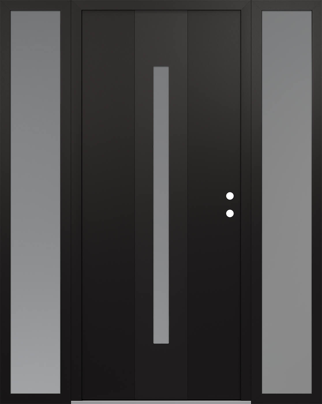 Modern Steel Front Door DIAMOND A2 68" X 80" BLACK/WHITE FROSTED GLASS PANEL BLACK LHI WITH 2 SIDELITES FROSTED GLASS