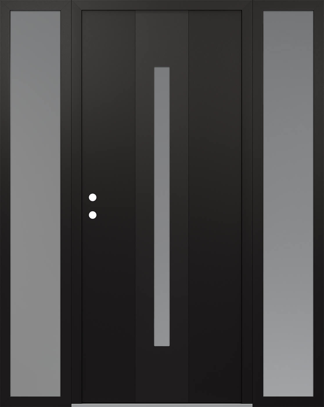 Modern Steel Front Door DIAMOND A2 68" X 80" BLACK/WHITE FROSTED GLASS PANEL BLACK RHI WITH 2 SIDELITES FROSTED GLASS