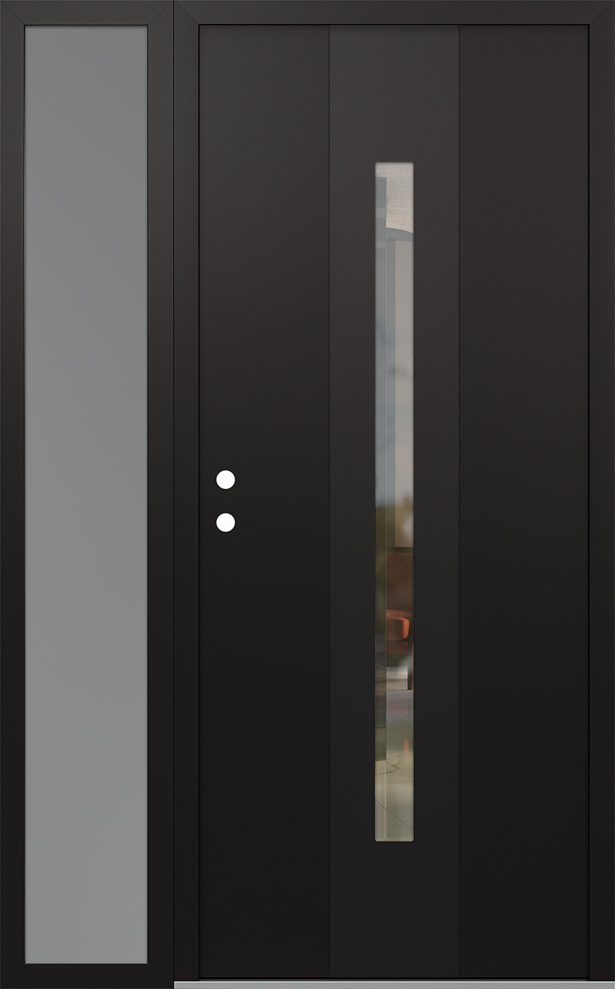 Modern Steel Front Door DIAMOND A2 48" X 80" BLACK/BLACK CLEAR GLASS PANEL BLACK RHI WITH SIDELITE FROSTED GLASS