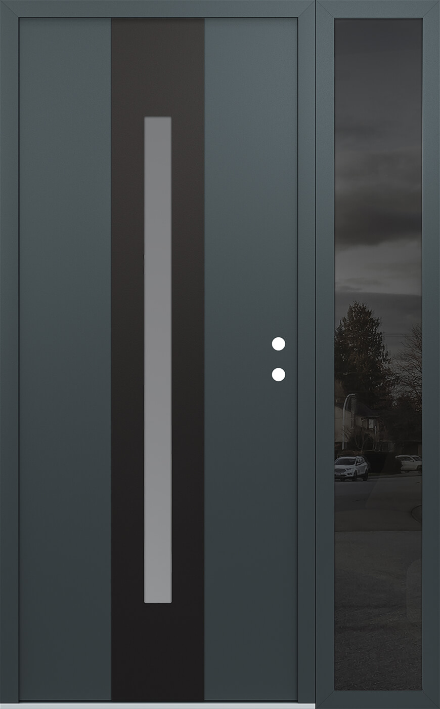 Modern Steel Front Door DIAMOND A2 50" X 80" ANTHRACITE/ANTHRACITE FROSTED GLASS PANEL BLACK LHI WITH SIDELITE FROSTED GLASS