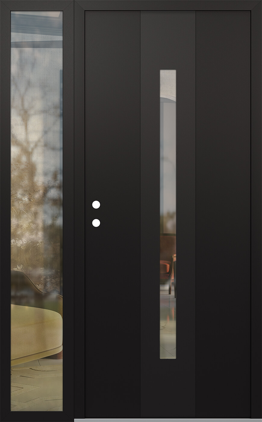 Modern Steel Front Door DIAMOND A2 50" X 80" BLACK/BLACK CLEAR GLASS PANEL BLACK RHI WITH SIDELITE CLEAR GLASS