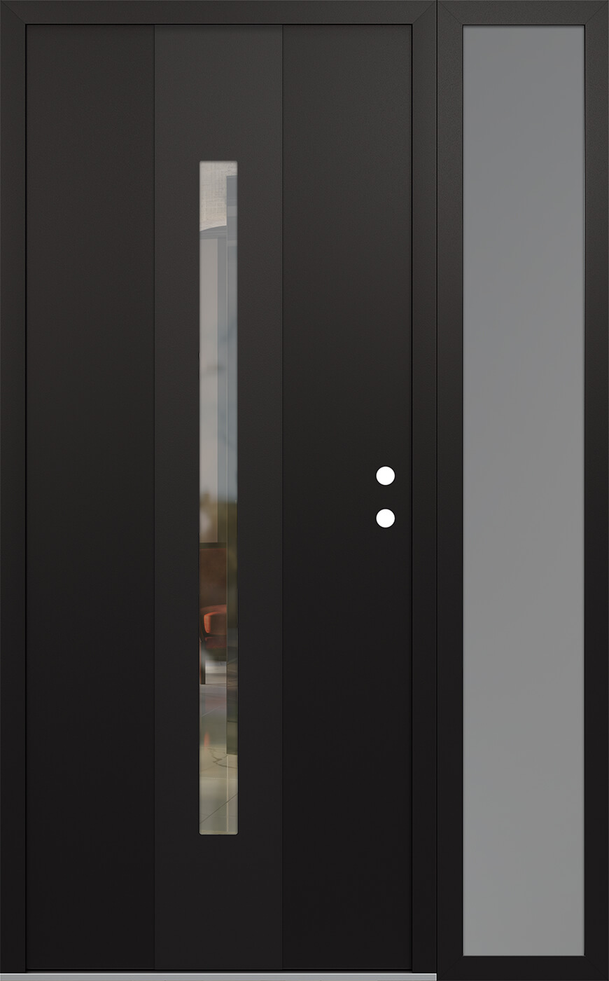Modern Steel Front Door DIAMOND A2 52" X 80" BLACK/BLACK CLEAR GLASS PANEL BLACK LHI WITH SIDELITE FROSTED GLASS