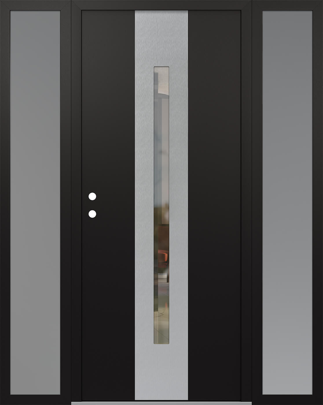 Modern Steel Front Door DIAMOND A2 68" X 80" BLACK/BLACK CLEAR GLASS PANEL STAINLESS STEEL RHI WITH 2 SIDELITES CLEAR GLASS