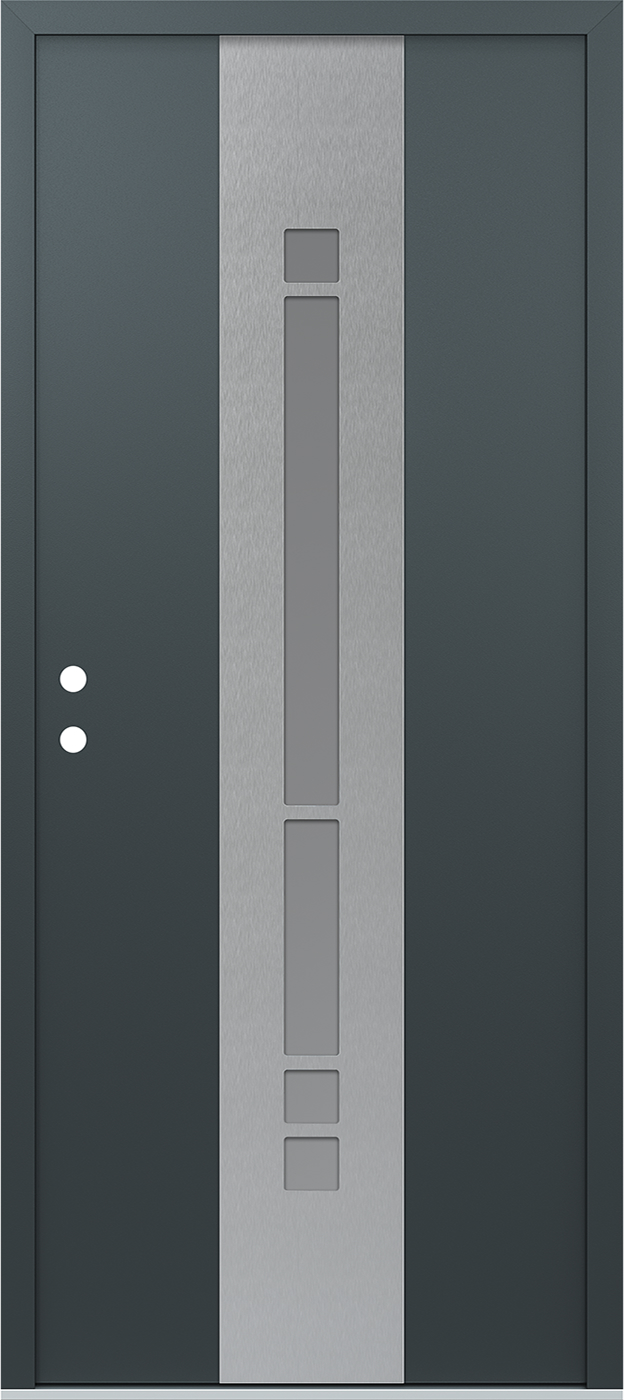 Modern Steel Front Door DIAMOND A3 36" X 80" ANTHRACITE/ANTHRACITE FROSTED GLASS PANEL STAINLESS STEEL RHI