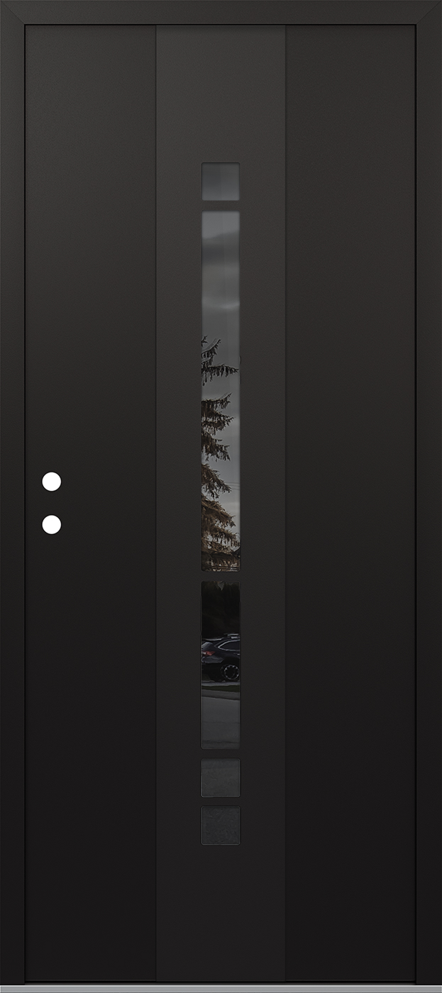 Modern Steel Front Door DIAMOND A3 36" X 80" BLACK/BLACK MIRRORED GLASS PANEL BLACK RHI