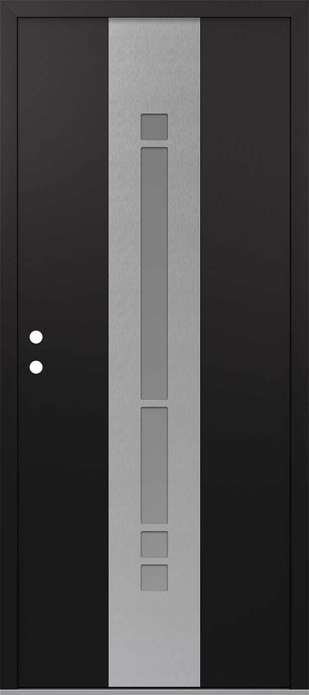 Modern Steel Front Door DIAMOND A3 36" X 80" BLACK/WHITE FROSTED GLASS PANEL STAINLESS STEEL RHI
