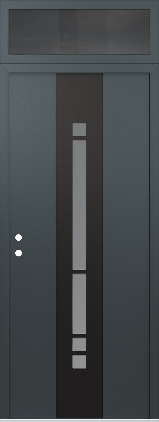 Modern Steel Front Door DIAMOND A3 36" X 96" ANTHRACITE/ANTHRACITE FROSTED GLASS PANEL BLACK RHI WITH TRANSOM MIRRORED GLASS