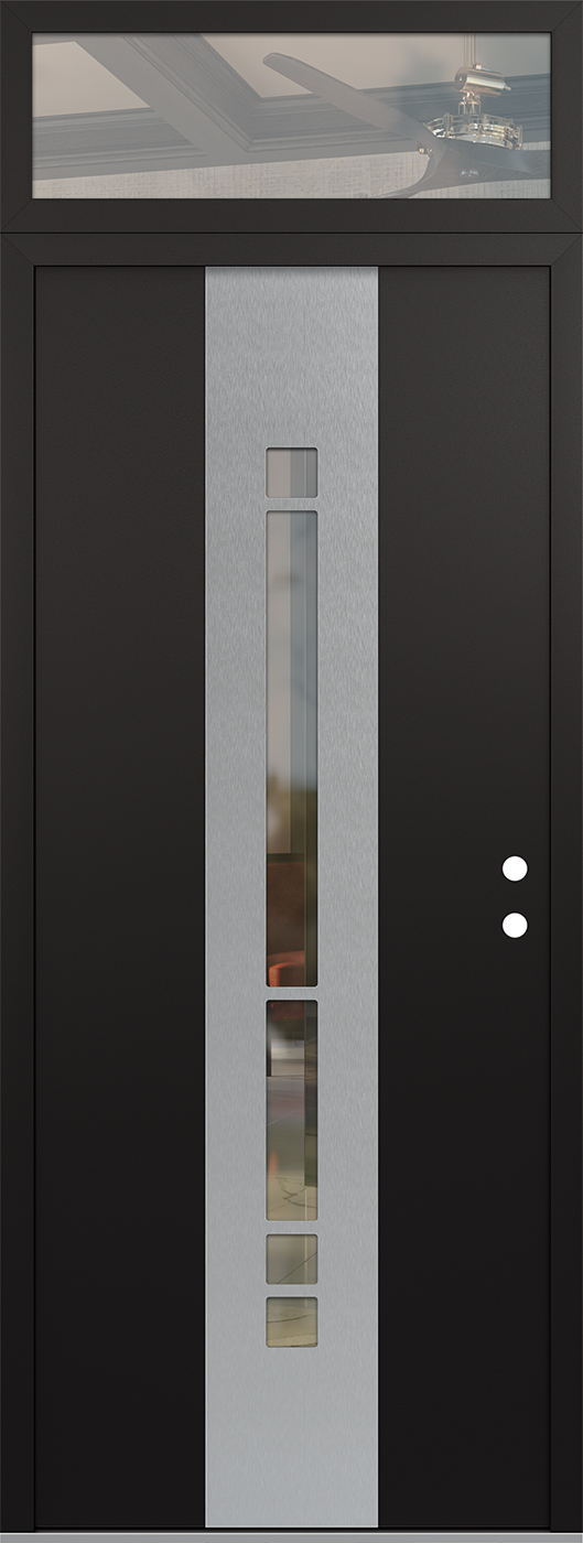Modern Steel Front Door DIAMOND A3 36" X 96" BLACK/BLACK CLEAR GLASS PANEL STAINLESS STEEL LHI WITH TRANSOM CLEAR GLASS