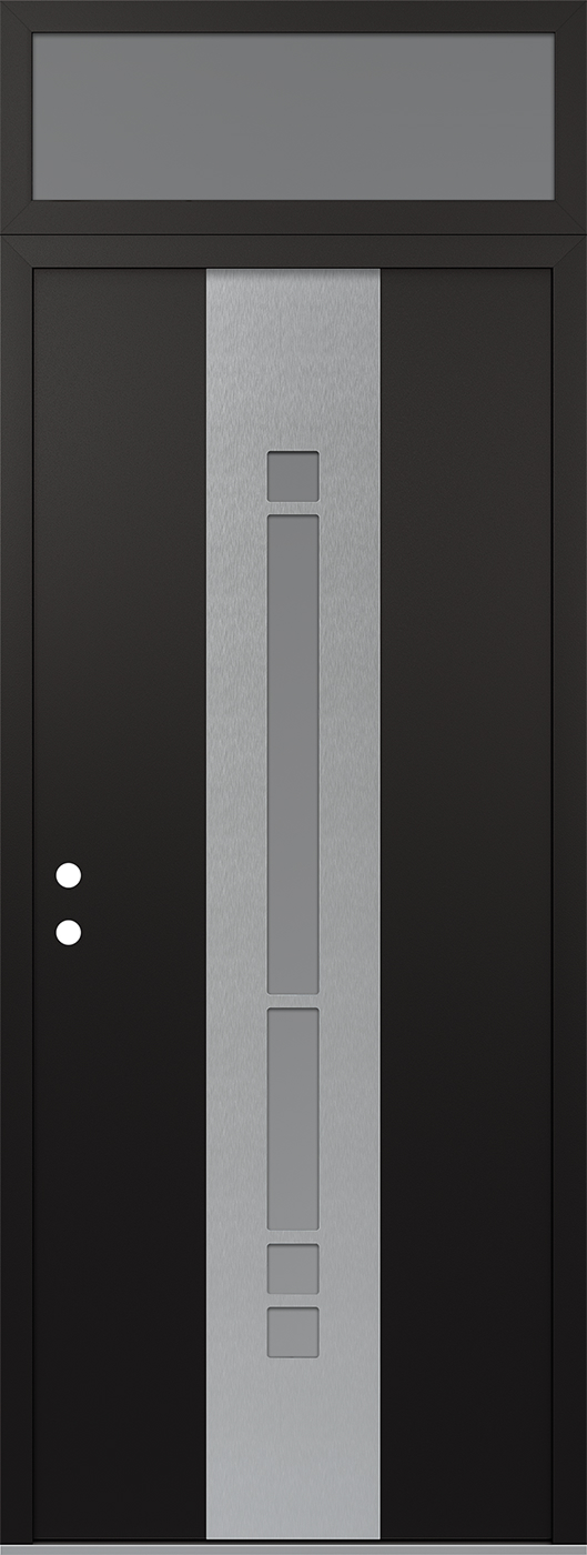 Modern Steel Front Door DIAMOND A3 36" X 96" BLACK/WHITE FROSTED GLASS PANEL STAINLESS STEEL RHI WITH TRANSOM FROSTED GLASS