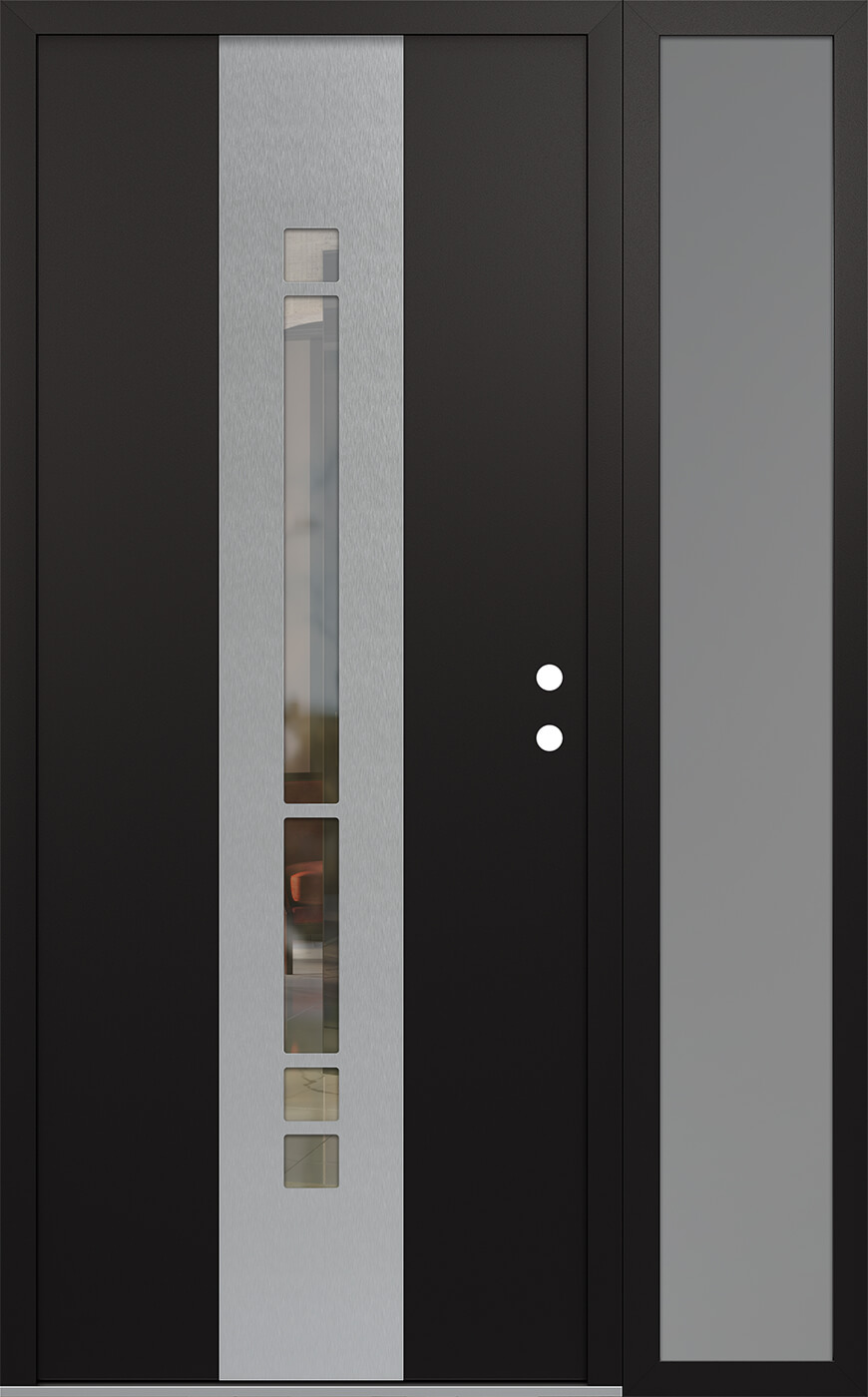 Modern Steel Front Door DIAMOND A3 50" X 80" BLACK/BLACK CLEAR GLASS PANEL STAINLESS STEEL LHI WITH SIDELITE FROSTED GLASS