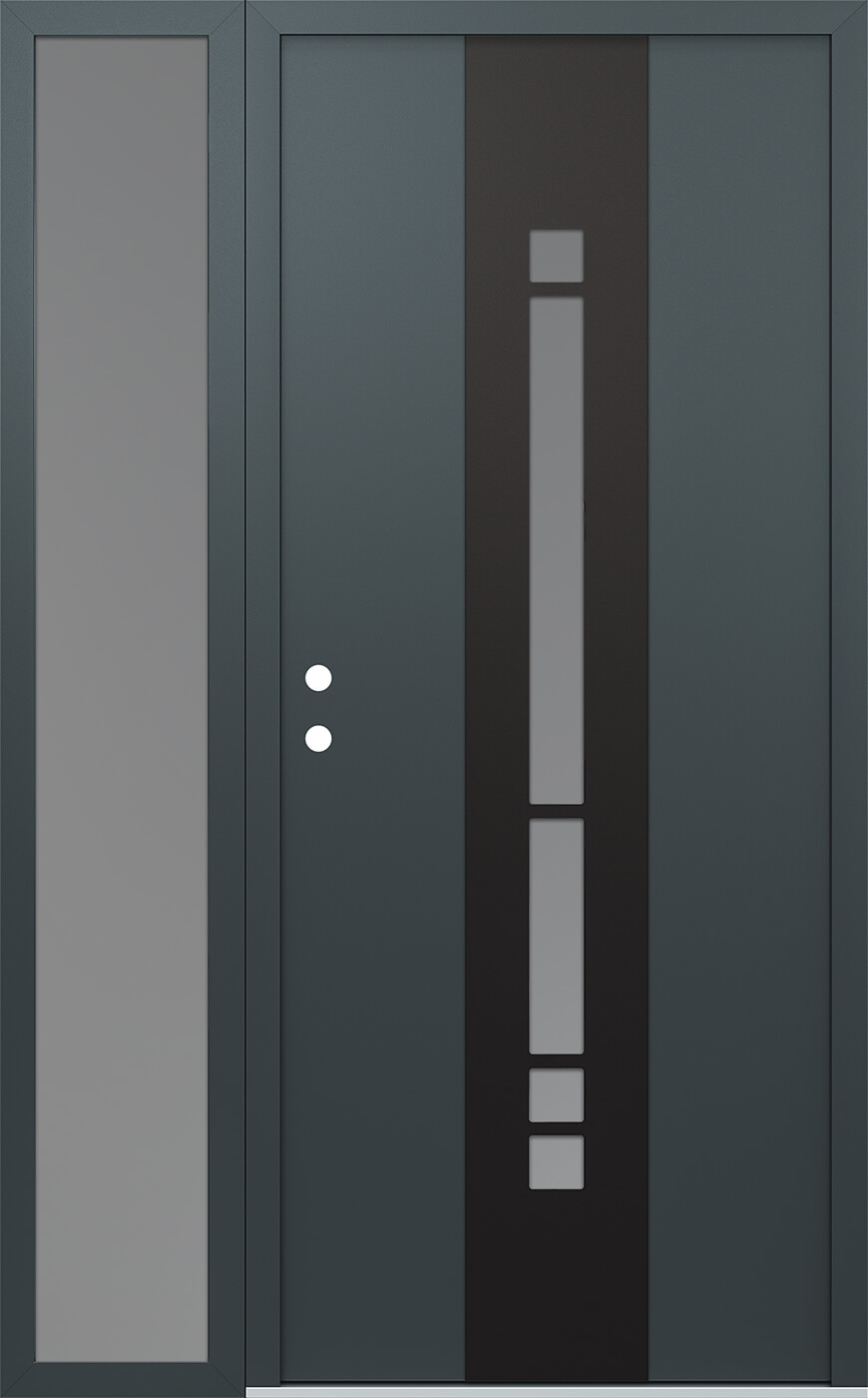Modern Steel Front Door DIAMOND A3 52" X 80" ANTHRACITE/ANTHRACITE FROSTED GLASS PANEL BLACK RHI WITH SIDELITE FROSTED GLASS