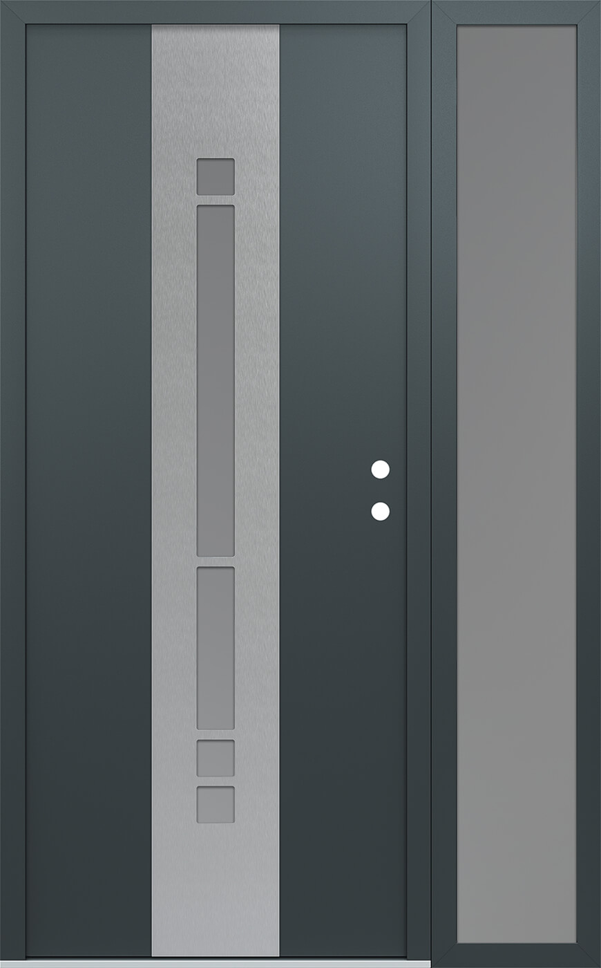 Modern Steel Front Door DIAMOND A3 52" X 80" ANTHRACITE/ANTHRACITE FROSTED GLASS PANEL STAINLESS STEEL LHI WITH SIDELITE FROSTED GLASS
