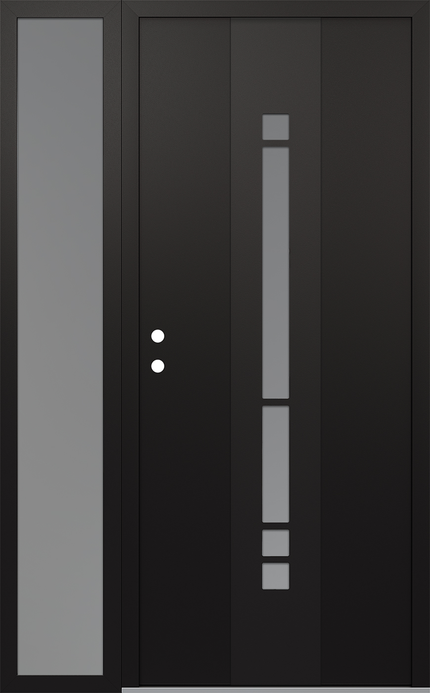Modern Steel Front Door DIAMOND A3 52" X 80" BLACK/WHITE FROSTED GLASS PANEL BLACK RHI WITH SIDELITE FROSTED GLASS