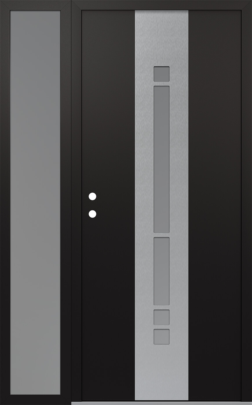 Modern Steel Front Door DIAMOND A3 52" X 80" BLACK/WHITE FROSTED GLASS PANEL STAINLESS STEEL RHI WITH SIDELITE FROSTED GLASS