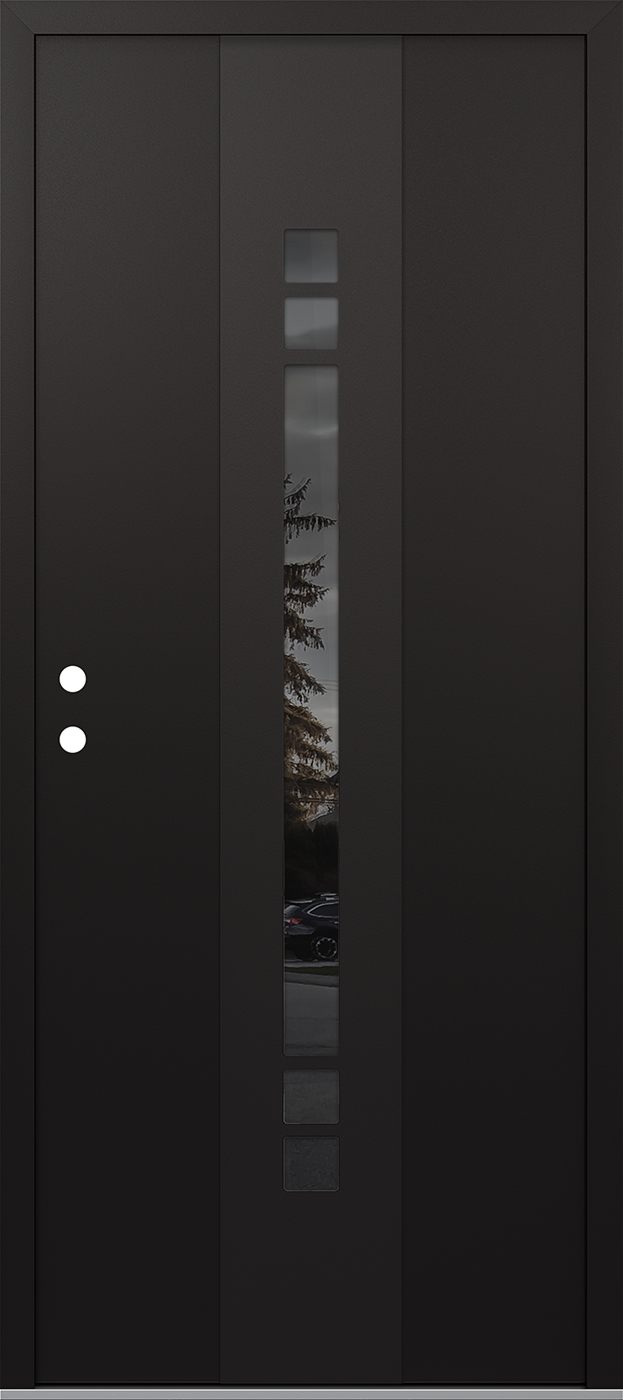 Modern Steel Front Door DIAMOND A4 36" X 80" BLACK/BLACK MIRRORED GLASS PANEL BLACK RHI