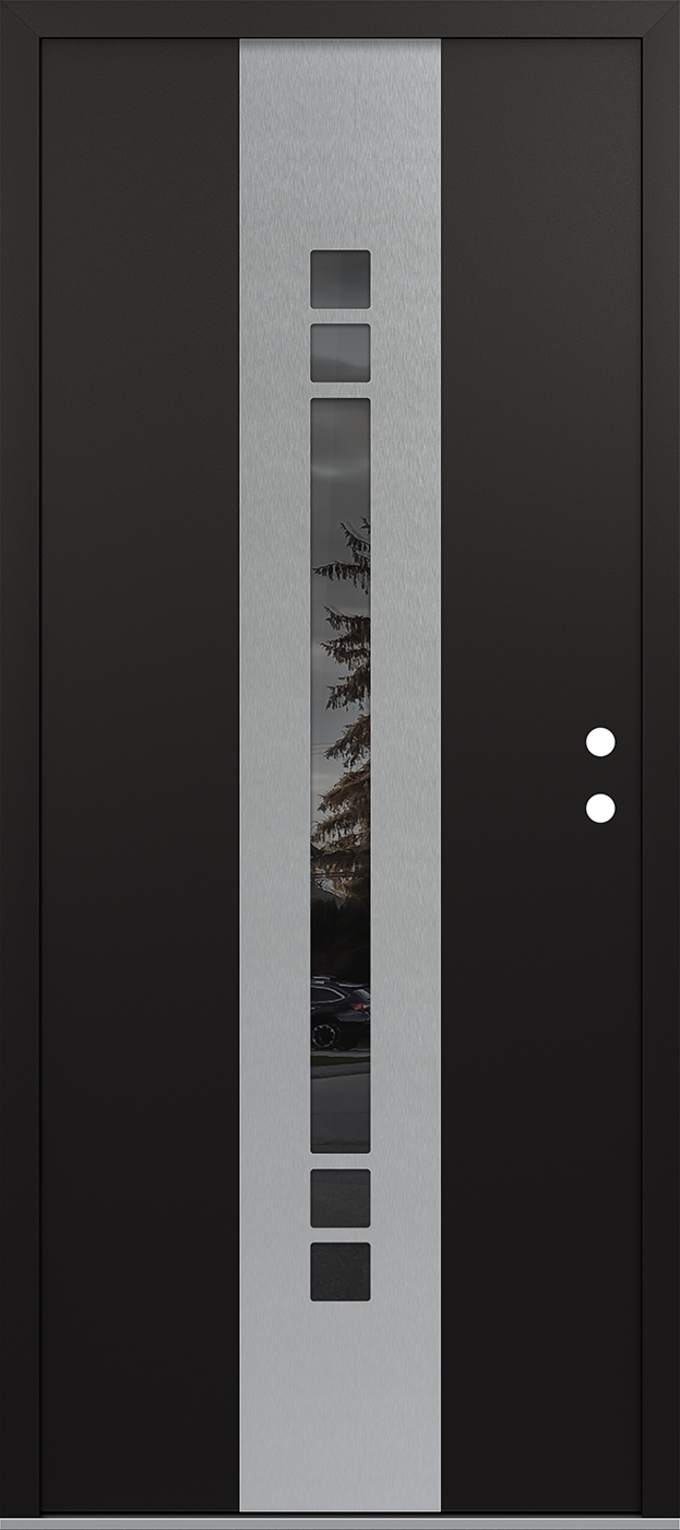 Modern Steel Front Door DIAMOND A4 36" X 80" BLACK/BLACK MIRRORED GLASS PANEL STAINLESS STEEL LHI