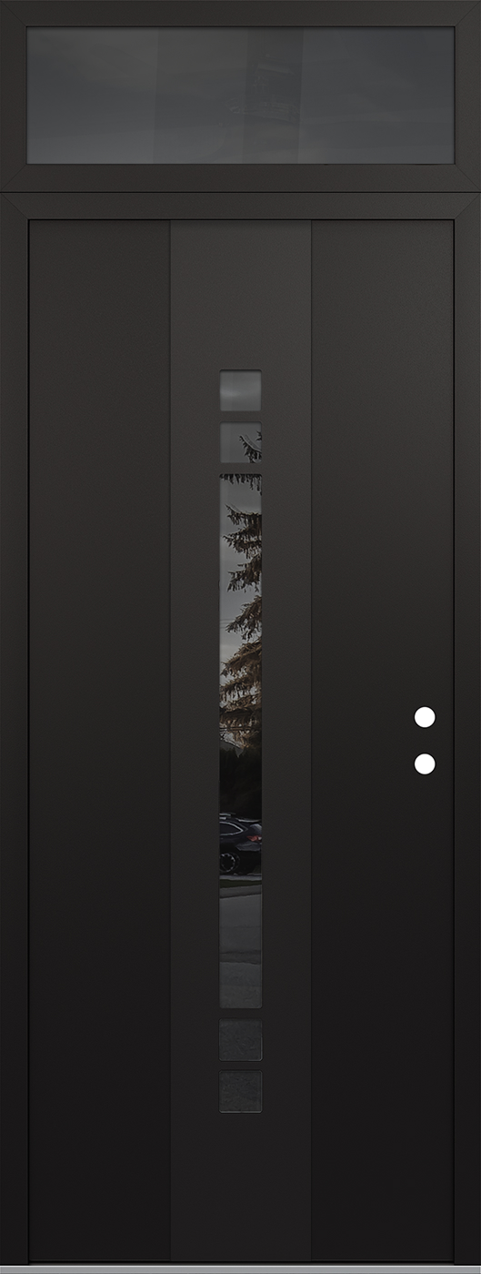 Modern Steel Front Door DIAMOND A4 36" X 96" BLACK/BLACK MIRRORED GLASS PANEL BLACK LHI WITH TRANSOM MIRRORED GLASS