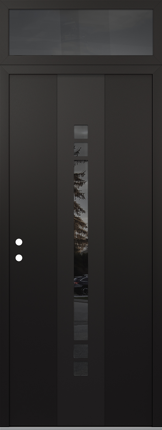 Modern Steel Front Door DIAMOND A4 36" X 96" BLACK/BLACK MIRRORED GLASS PANEL BLACK RHI WITH TRANSOM MIRRORED GLASS