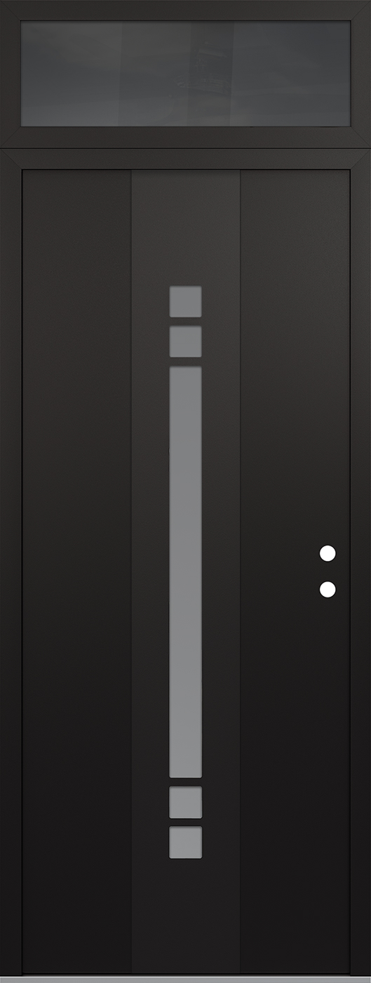 Modern Steel Front Door DIAMOND A4 36" X 96" BLACK/WHITE FROSTED GLASS PANEL BLACK LHI WITH TRANSOM MIRRORED GLASS