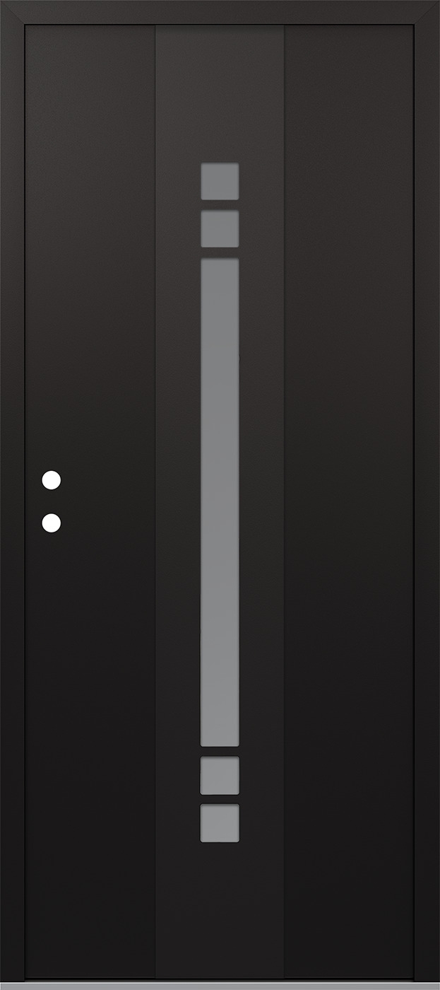 Modern Steel Front Door DIAMOND A4 36" X 96" BLACK/WHITE FROSTED GLASS PANEL BLACK RHI WITH TRANSOM FROSTED GLASS