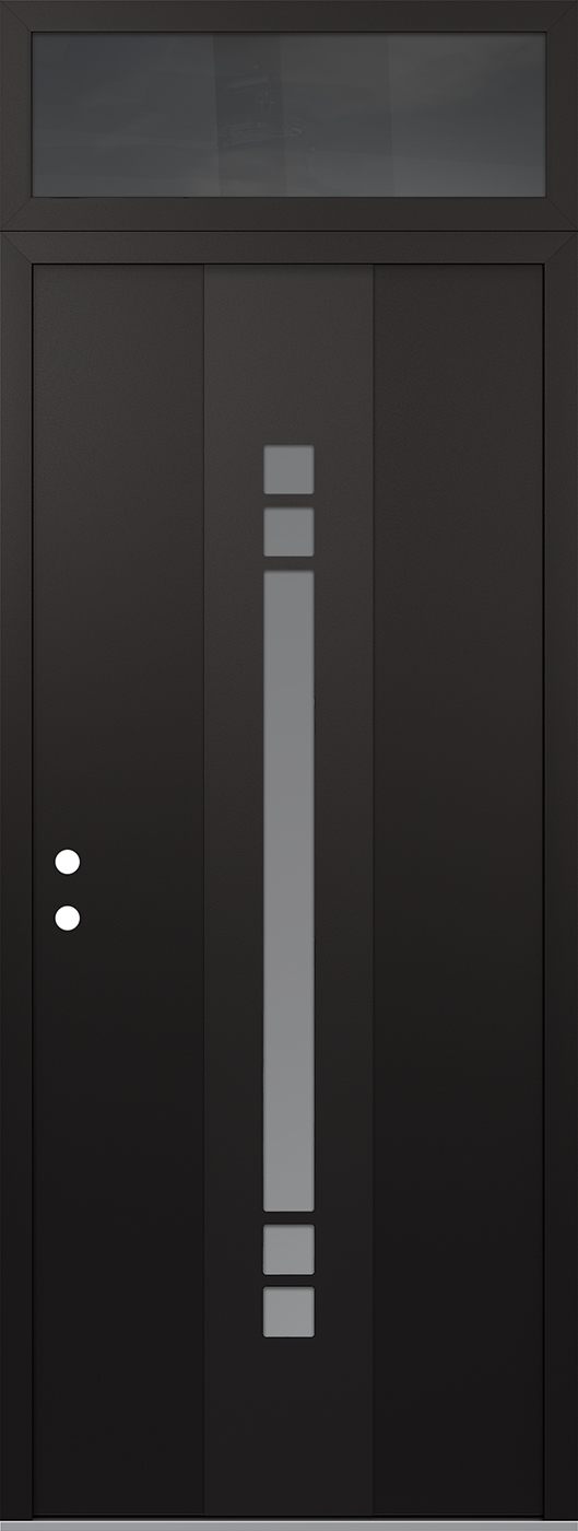 Modern Steel Front Door DIAMOND A4 36" X 96" BLACK/WHITE FROSTED GLASS PANEL BLACK RHI WITH TRANSOM MIRRORED GLASS