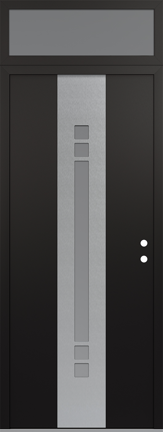 Modern Steel Front Door DIAMOND A4 36" X 96" BLACK/WHITE FROSTED GLASS PANEL STAINLESS STEEL LHI WITH TRANSOM FROSTED GLASS
