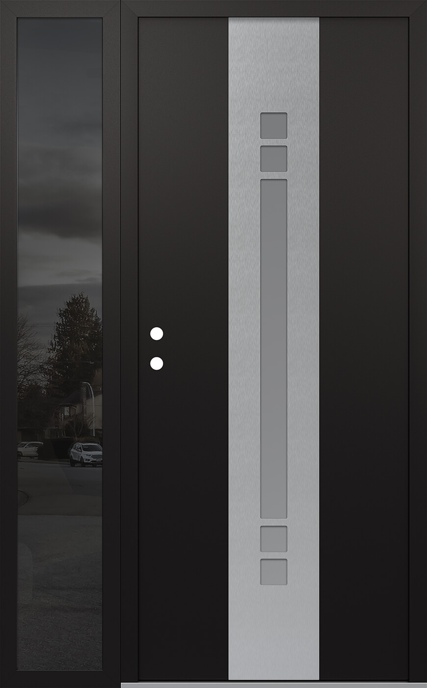 Modern Steel Front Door DIAMOND A4 48" X 80" BLACK/WHITE FROSTED GLASS PANEL STAINLESS STEEL RHI WITH SIDELITE MIRRORED GLASS