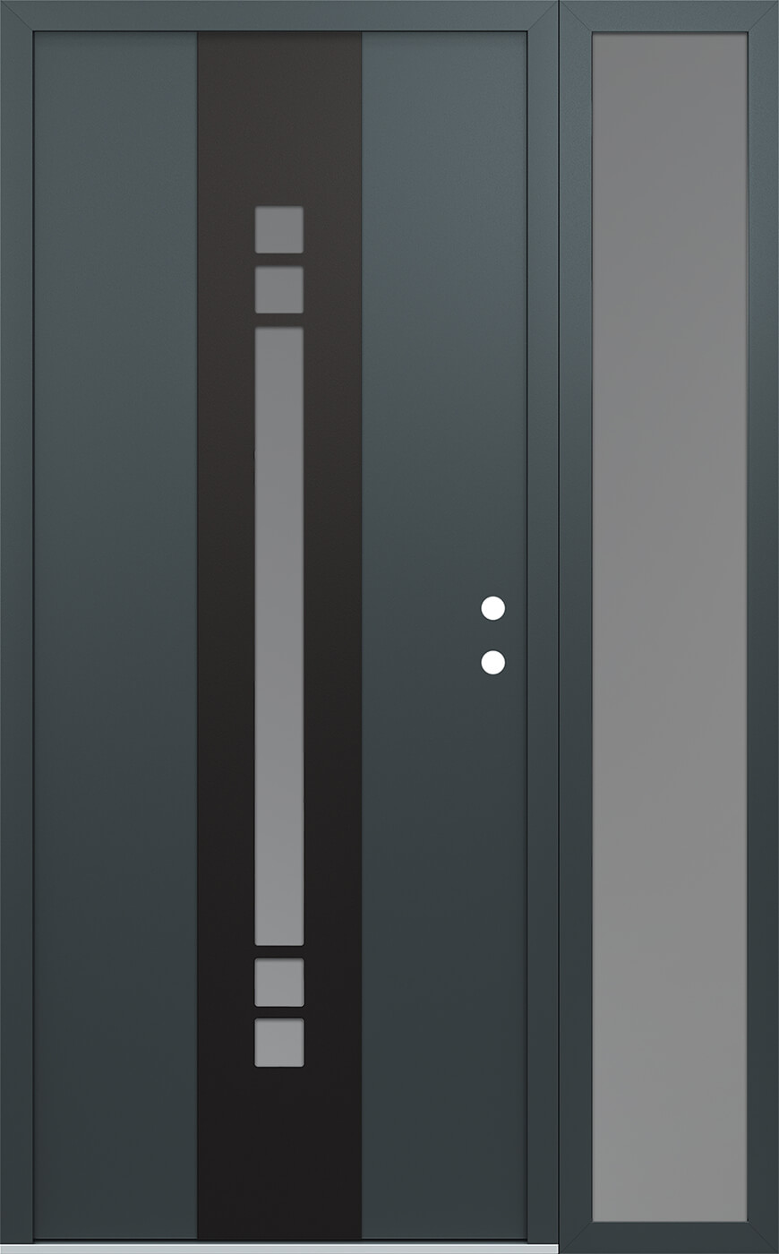 Modern Steel Front Door DIAMOND A4 50" X 80" ANTHRACITE/ANTHRACITE FROSTED GLASS PANEL BLACK LHI WITH SIDELITE FROSTED GLASS