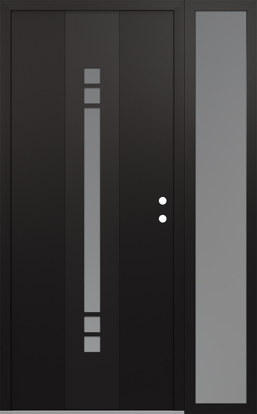 Modern Steel Front Door DIAMOND A4 50" X 80" BLACK/WHITE FROSTED GLASS PANEL BLACK LHI WITH SIDELITE FROSTED GLASS