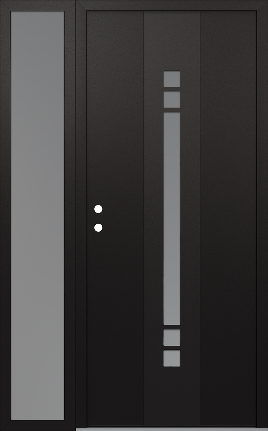 Modern Steel Front Door DIAMOND A4 52" X 80" BLACK/WHITE FROSTED GLASS PANEL BLACK RHI WITH SIDELITE FROSTED GLASS