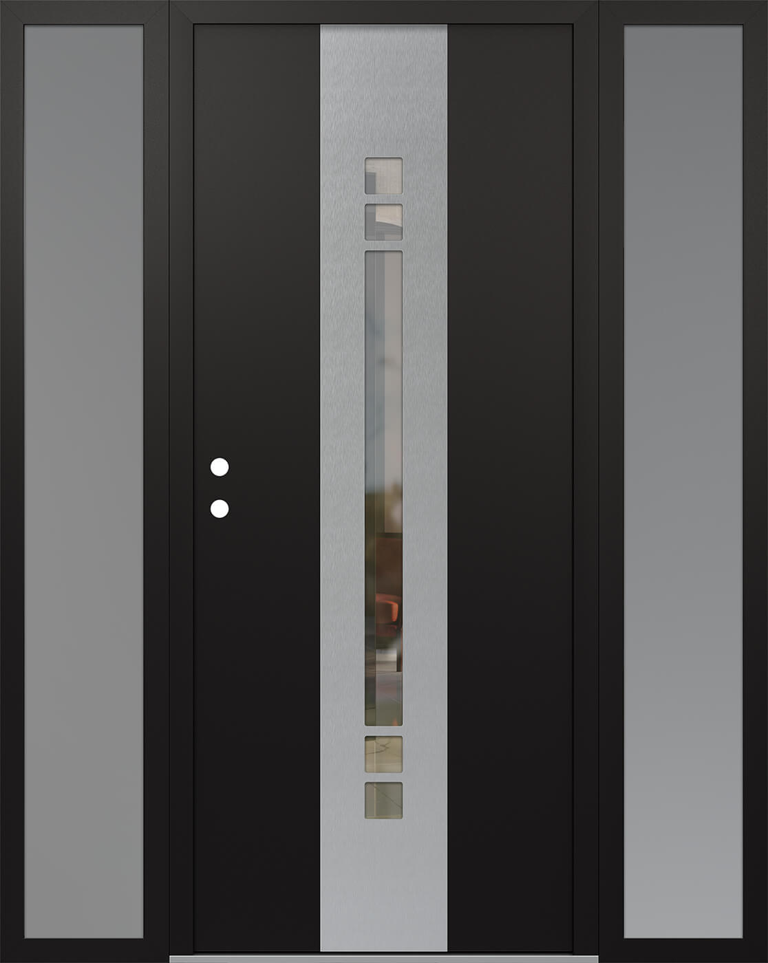 Modern Steel Front Door DIAMOND A4 68" X 80" BLACK/BLACK CLEAR GLASS PANEL STAINLESS STEEL RHI WITH 2 SIDELITES FROSTED GLASS