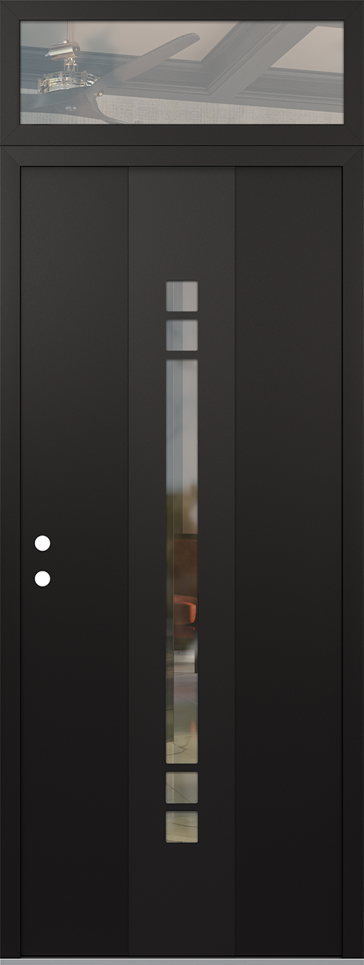 Modern Steel Front Door DIAMOND A4 36" X 96" BLACK/BLACK CLEAR GLASS PANEL BLACK RHI WITH TRANSOM CLEAR GLASS