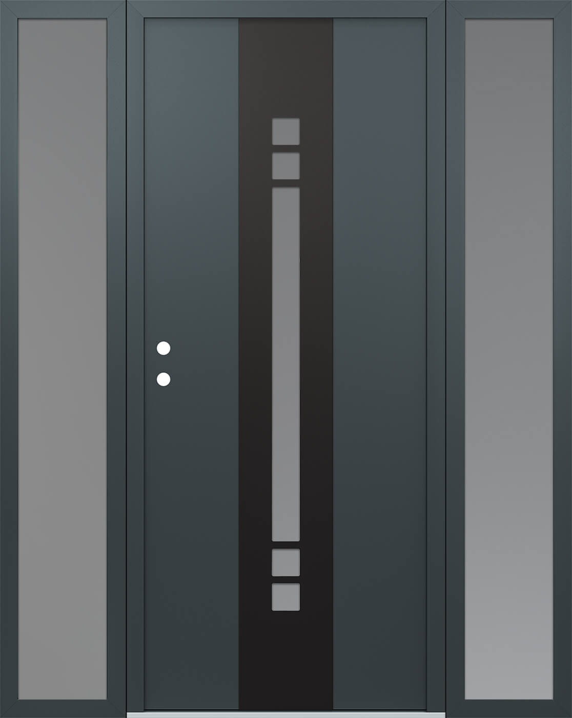 Modern Steel Front Door DIAMOND A4 60" X 80" ANTHRACITE/ANTHRACITE FROSTED GLASS PANEL BLACK RHI WITH 2 SIDELITES CLEAR GLASS