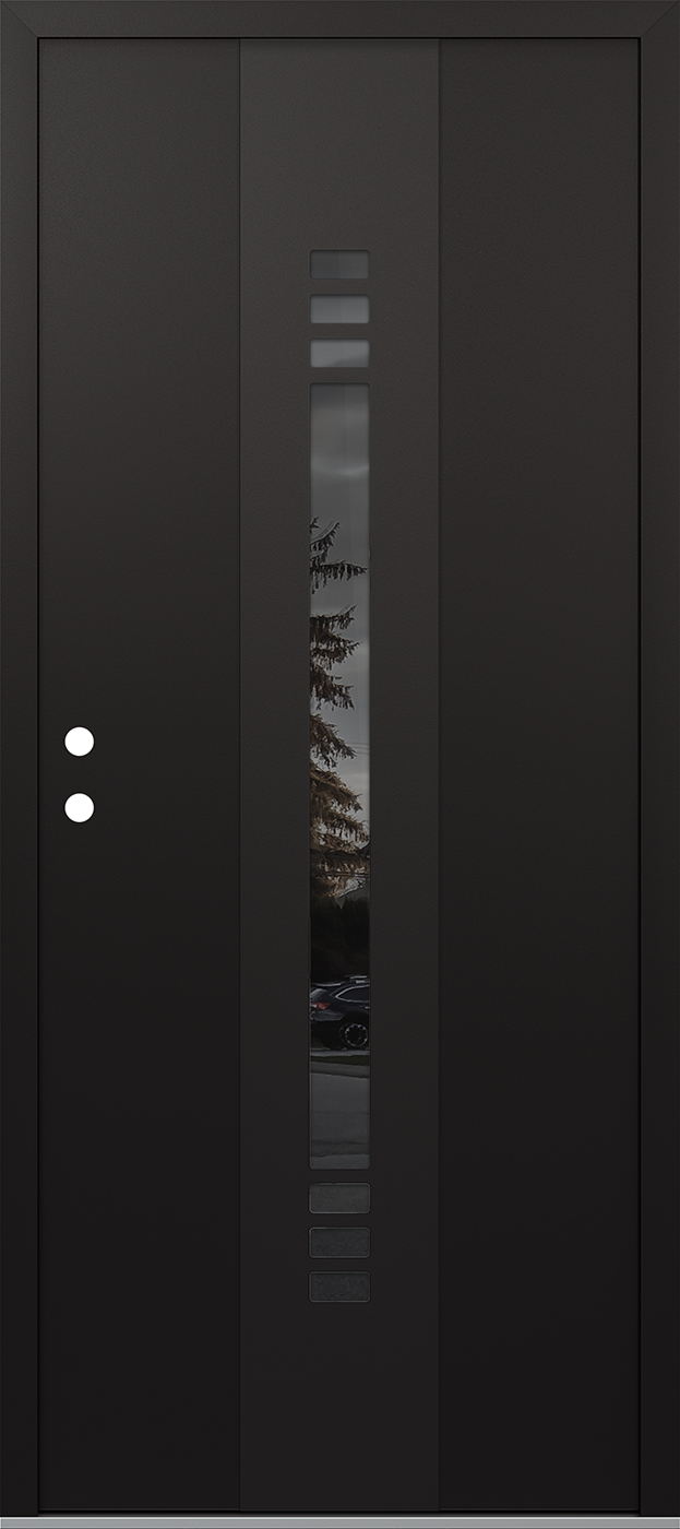 Modern Steel Front Door DIAMOND A5 36" X 80" BLACK/BLACK MIRRORED GLASS PANEL BLACK RHI